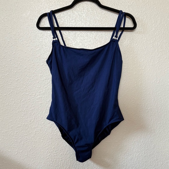 Vintage Liz Claiborne Navy Blue Padded One Piece Swimsuit Size 14 - Picture 1 of 9